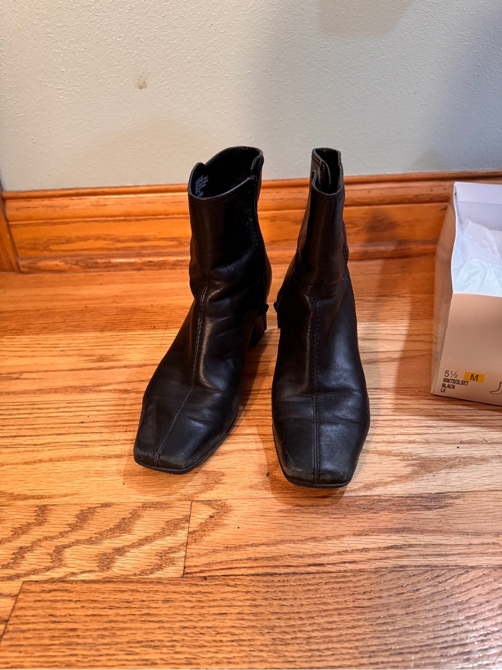 Nine West Black Leather Square-Toe Chelsea Ankle Boots